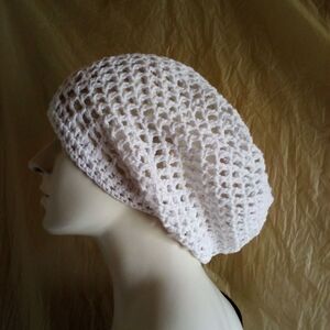 Handmade White Crochet Slouchy Beanie - Women Accessories